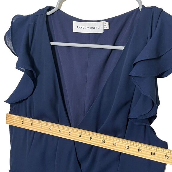 Fame and Partners Womens Ruffled Short Sleeve A Line Wrap Dress Navy Blue Size 2 - Picture 12 of 13